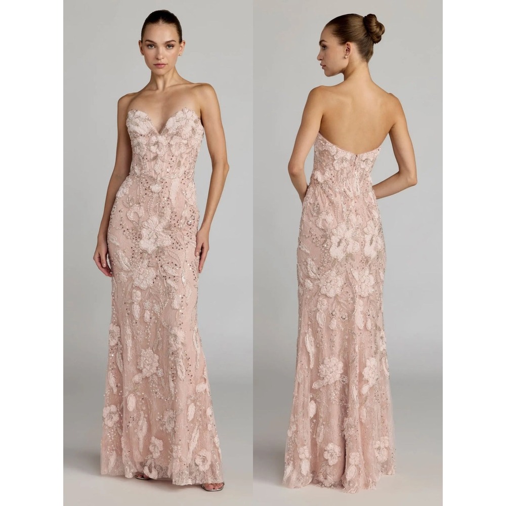 NWT Mac Duggal Pink Embellished Lace Strapless Sweetheart Gown $798 - Size 12